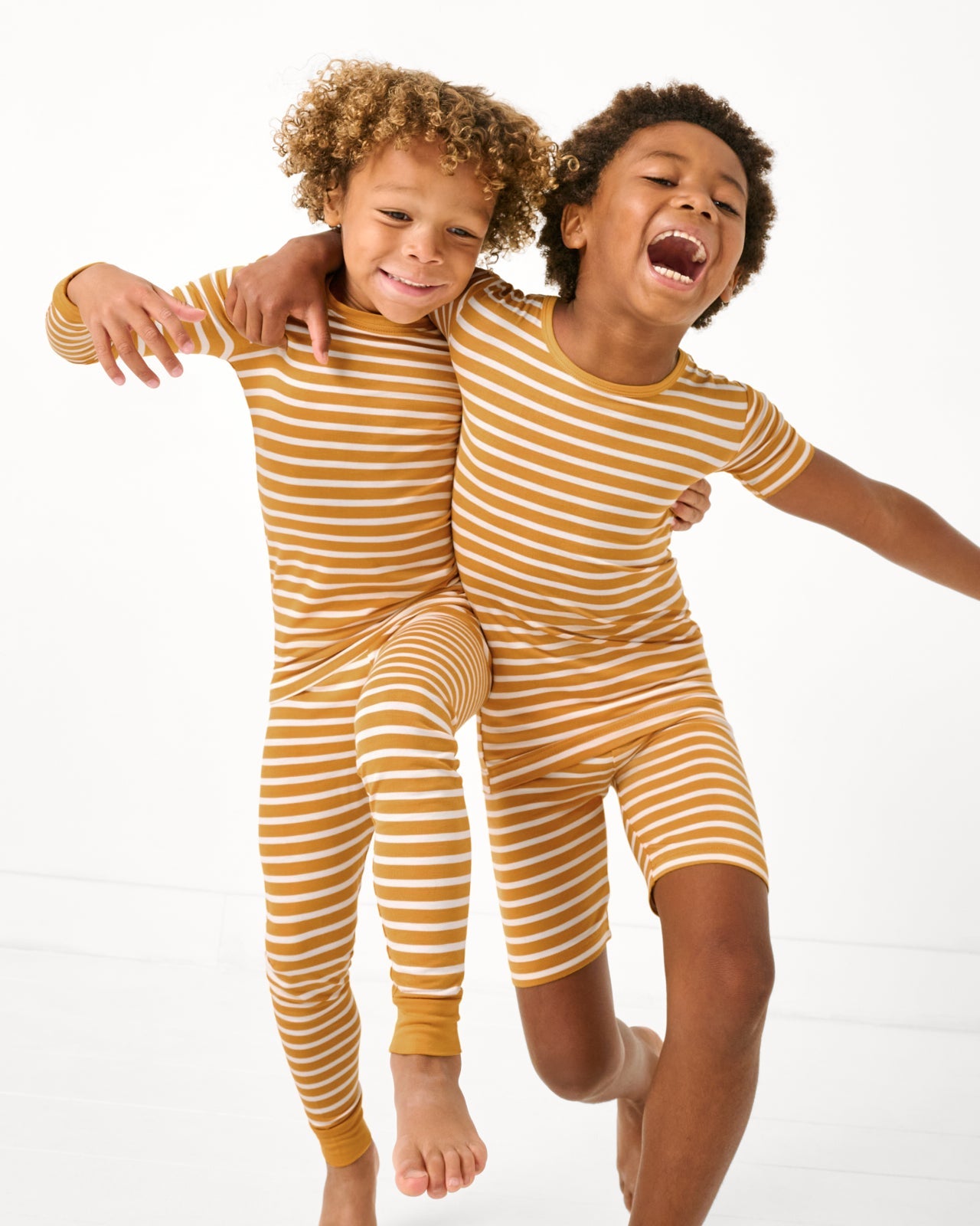 Marigold Stripe Two-Piece Short Sleeve & Shorts Pajama Set